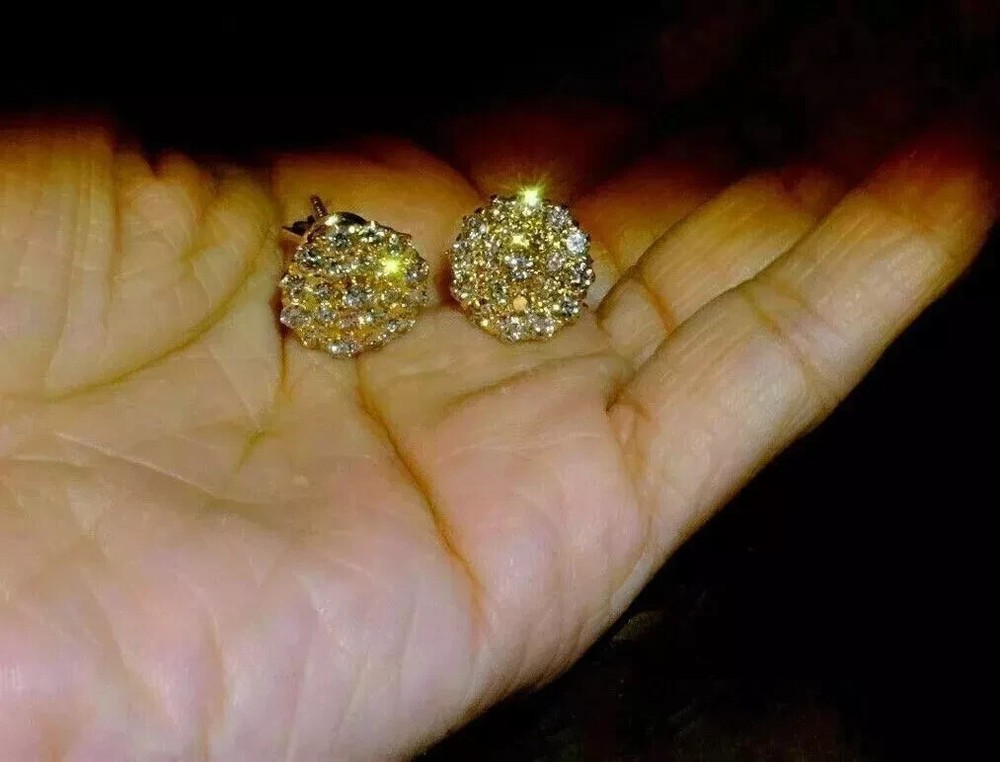 2Ct Round Moissanite Cluster Stud Earrings in 14K Gold Plated
