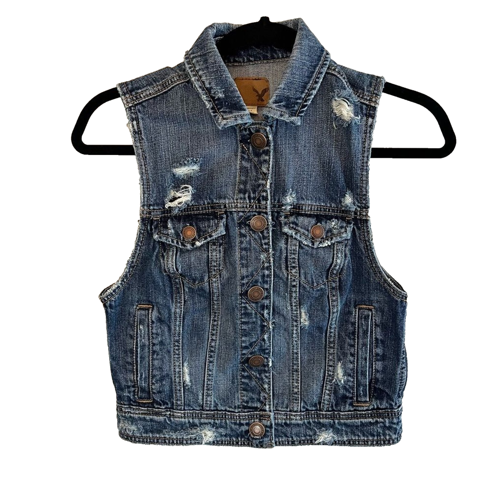 Distressed American Eagle Outfitters Women's Denim Vest Size Small