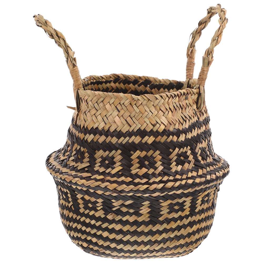White Basket with Handle Small Wicker Flower Storage Baskets