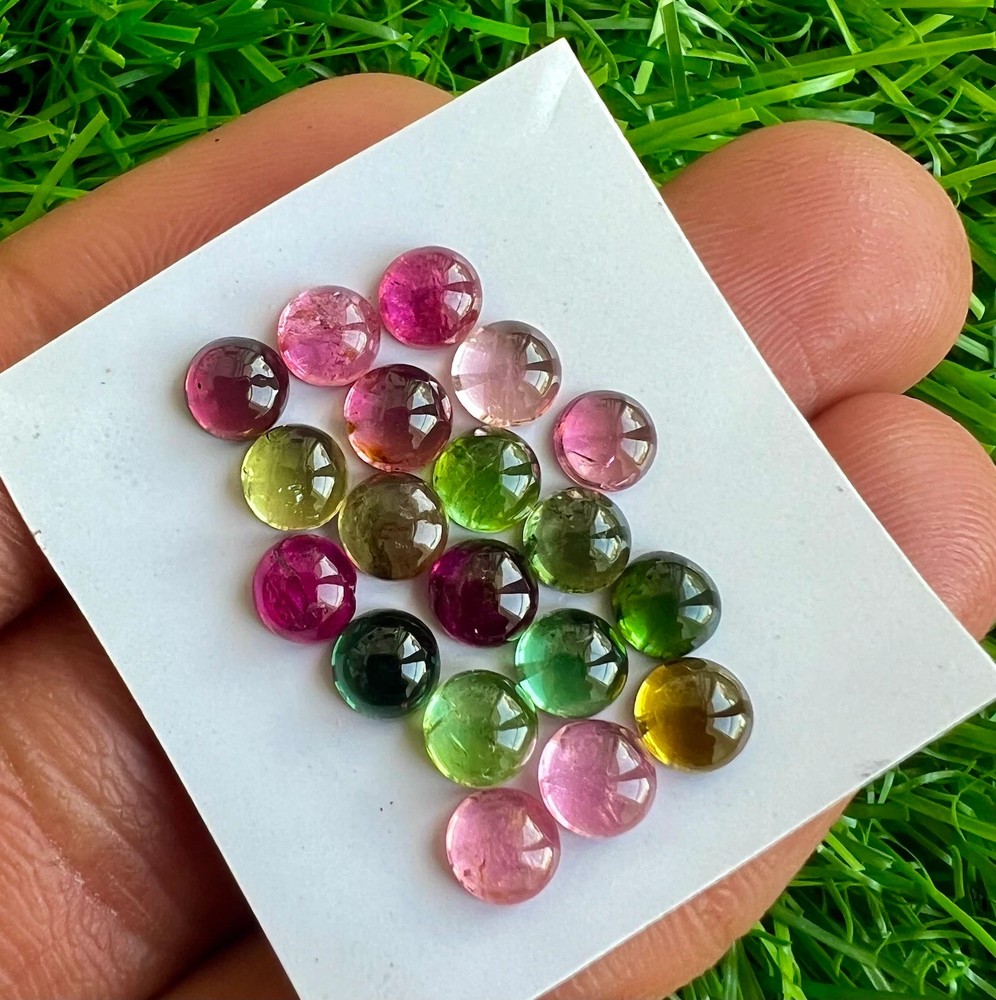 Natural Multi Tourmaline Cabochons: 10 Pcs 5MM Round Gemstone Lot