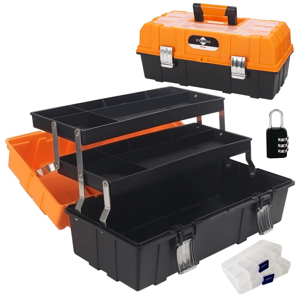 17-Inch Tool Box Organizer 3-Layer Multiplication Plastic Storage Toolbox Portab