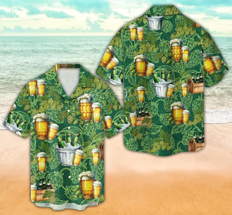 Irish Beer St. Patrick's Day Hawaiian Shirt Green Shamrock Party Gift