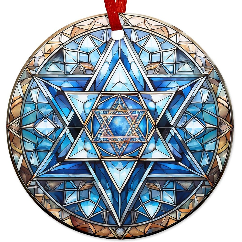 Decorlion 2024 Christmas Ornament - Colorful Hanukkah Star of David Stained G...