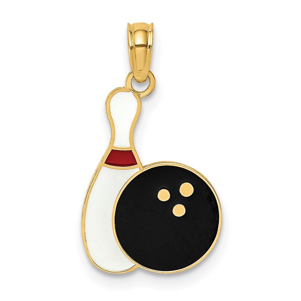 10K Yellow Gold Enamel Bowling Ball & Pin Charm Pendant 0.78gm L-15.75 mm
