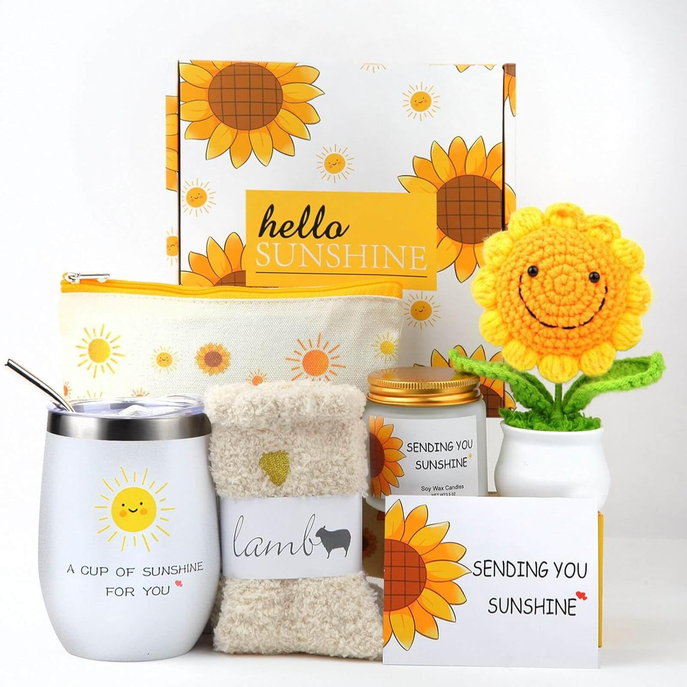 Sunflower Gifts Baskets for Women-7 Pcs Unique Christmas Birthday Gift for Siste