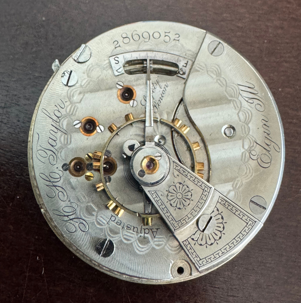 Vintage 18-Size Elgin Pocket Watch Movement Grade 33 H.H. Taylor Bad Staff