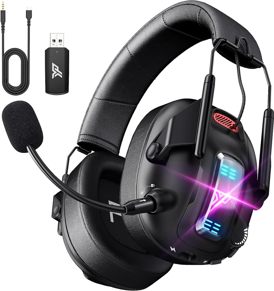 Wireless Gaming Headset for PS5 PS4 PC with USB Noise Cancelling Mic and Comfortable Over-Ear Design