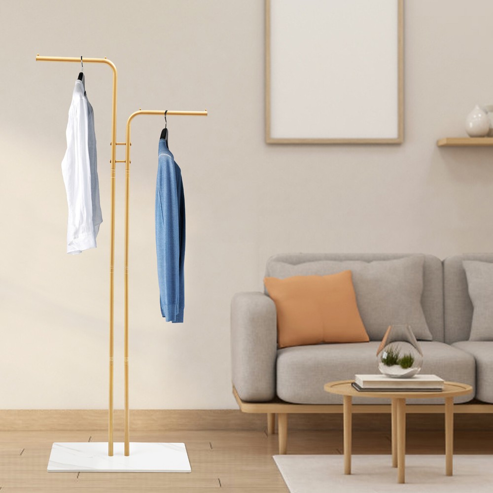 Double L-Shaped Metal Coat Rack with Slate Base and 8 Non-Slip Pads-image