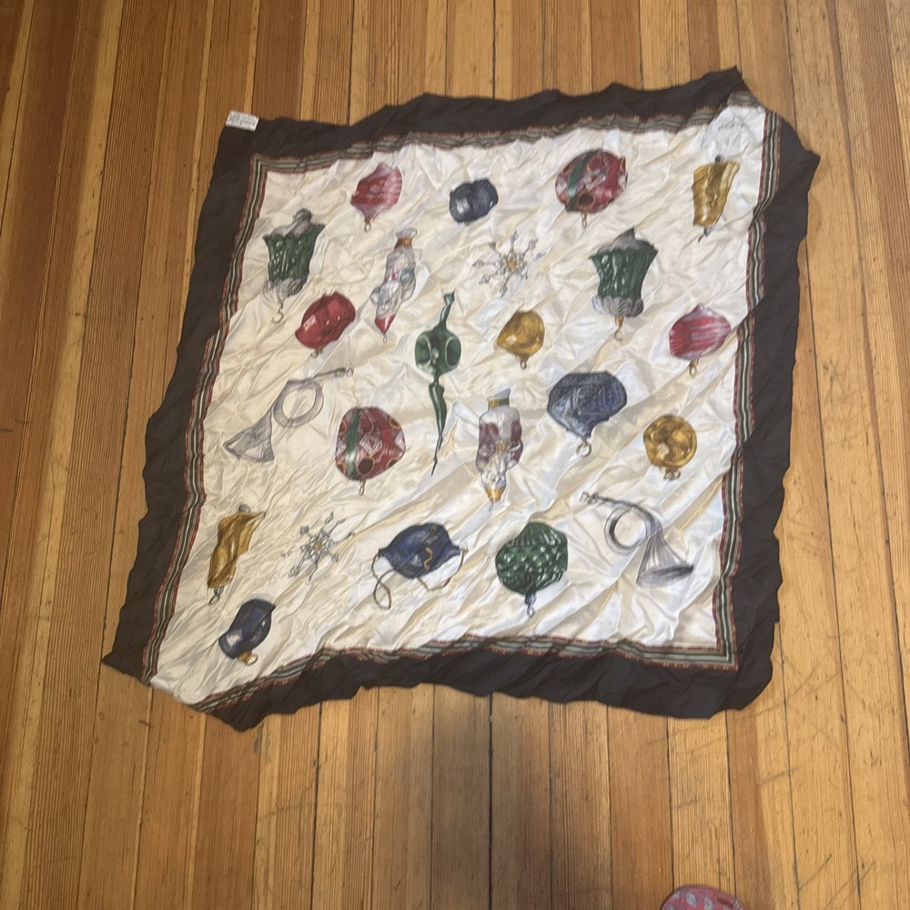 Vintage Echo Christmas silk scarf ornament large square 33 inches