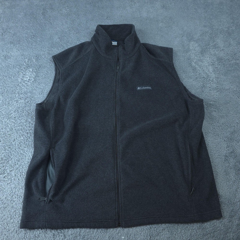 Columbia Fleece Vest Mens 2XL Charcoal Full Zip Zipper Pockets Outdoor Hiking