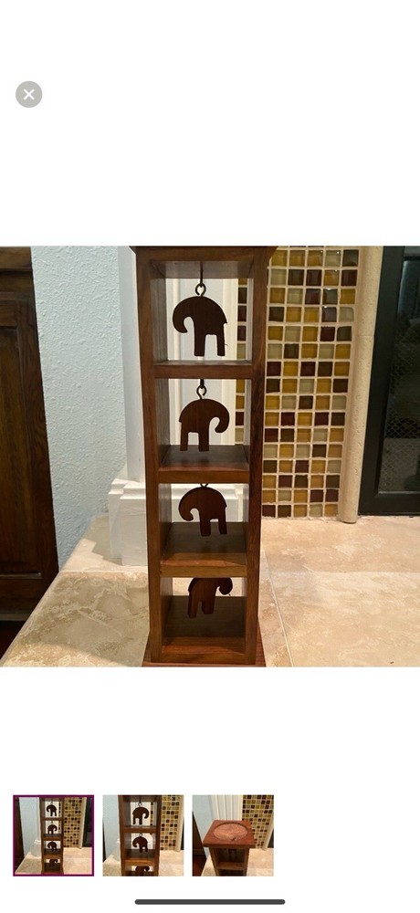 Hanging Elephant Sculpture Hand Carved Wood Folk Art Decor Candle Holder.