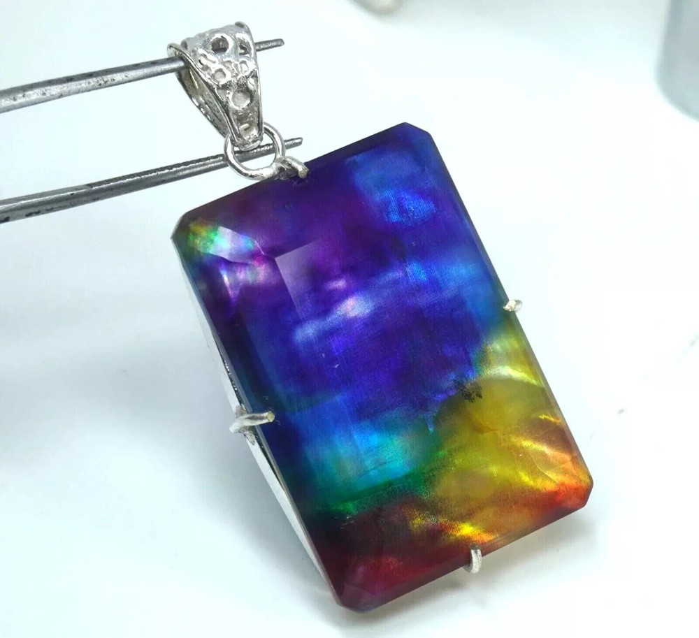 81 Ct EGL Certified Natural Ammolite Silver Pendant Loose Gemstone