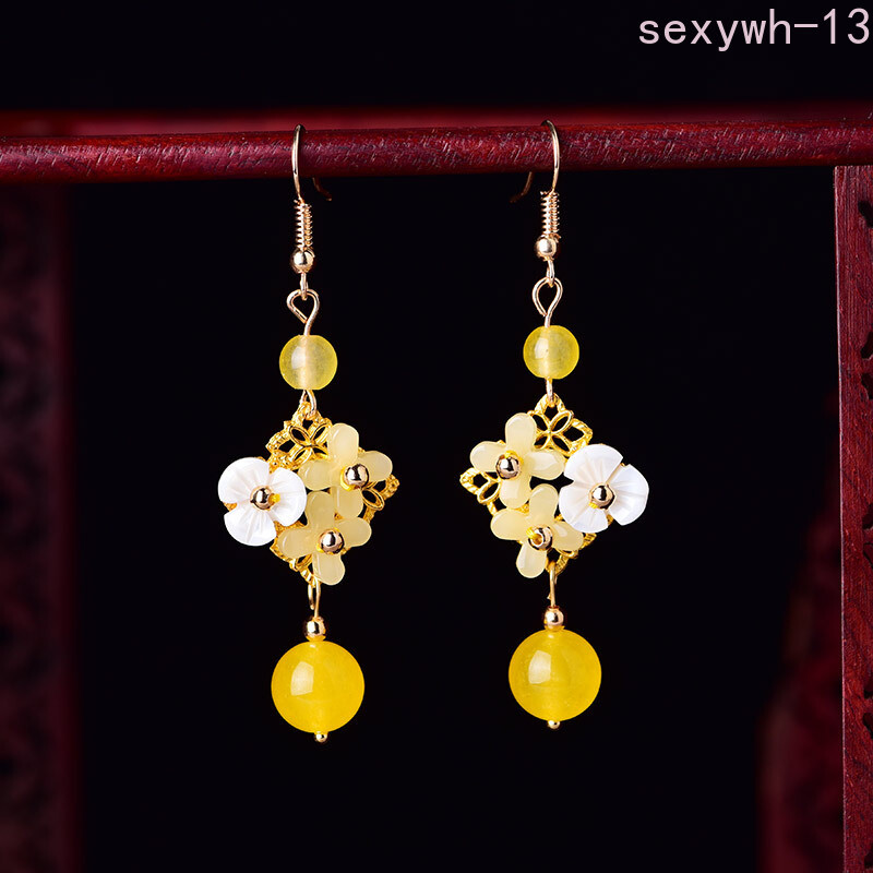 Fresh Exquisite Yellow Coloured Glaze Flower Pendant Earring Retro Fashion