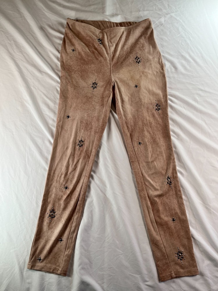 Free People Size 26 Vegan Cropped Skinny Beige Studded Embellished Pants