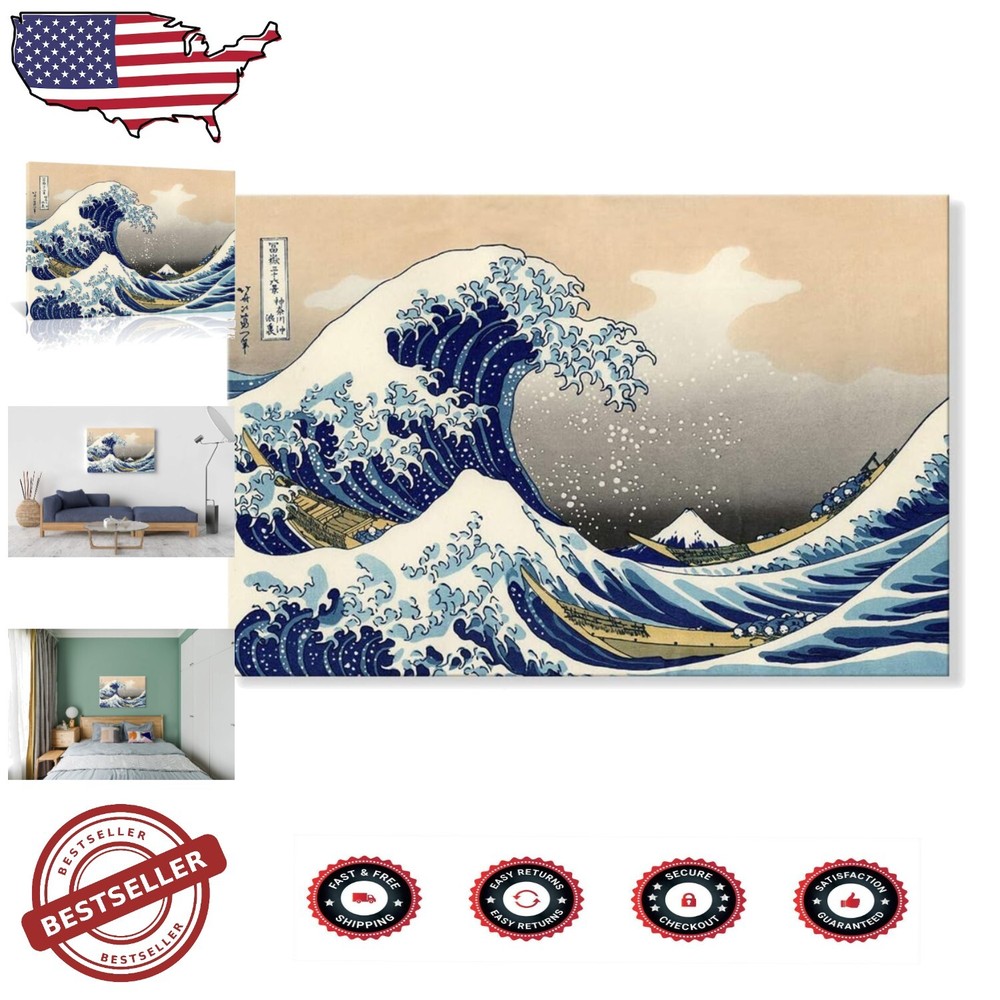 Hokusai Great Wave Giclee Print Wall Art 36x24 High-Definition