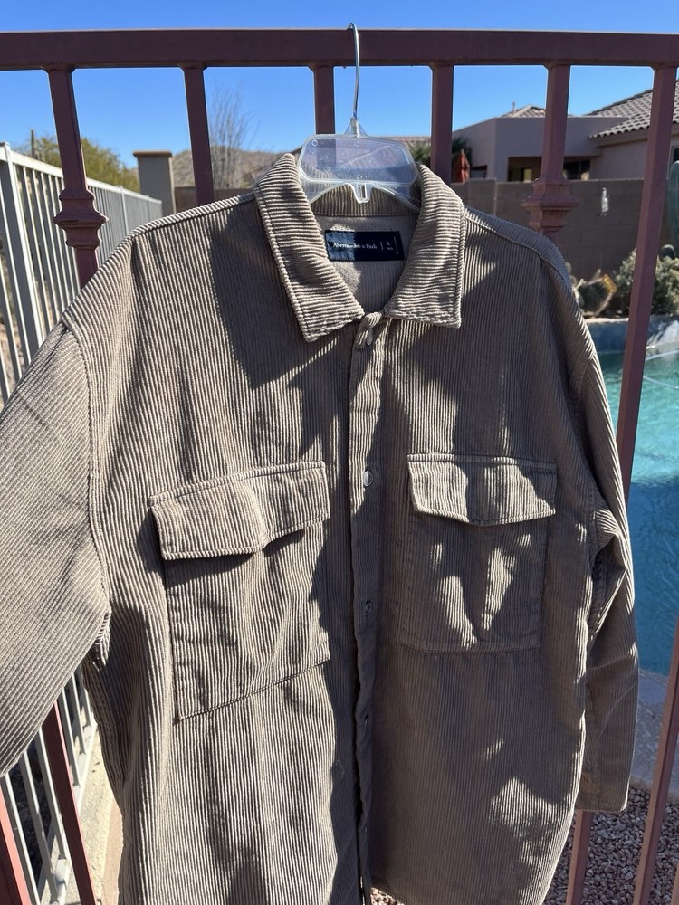 VINTAGE ABERCROMBIE & FITCH CORDUROY LONG SLEEVE SIZE- L LIGHT BROWN AUTHENTIC