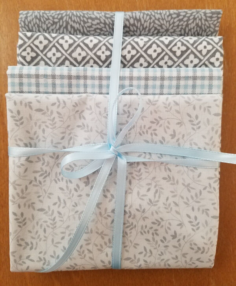 Soft Gray Touch of Blue Cotton Tees – 4-Pack Bundle – Brand New