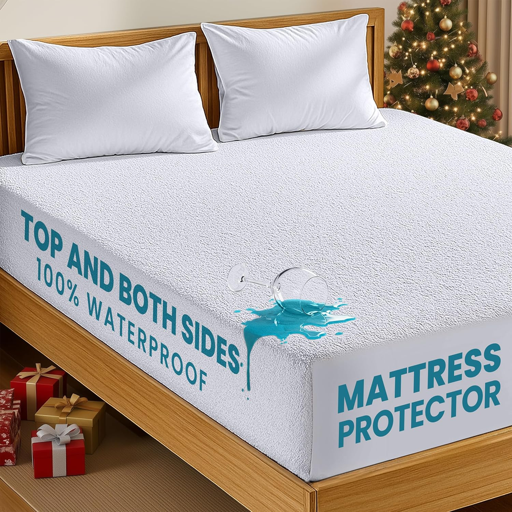 Dual Sided Mattress Protector with Waterproof Terry Top and Side Panels Full Siz