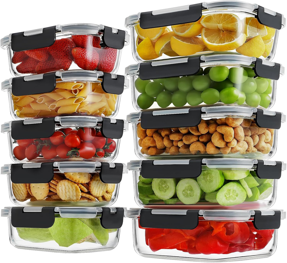 10 Pack Borosilicate Glass Meal Prep Containers with Locking Lids, Glass Food St