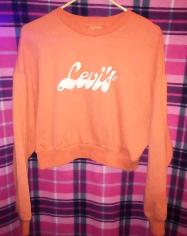 Levis Sweatshirt Womens Size Small Peach Cropped Long Sleeve Crewneck Pullover