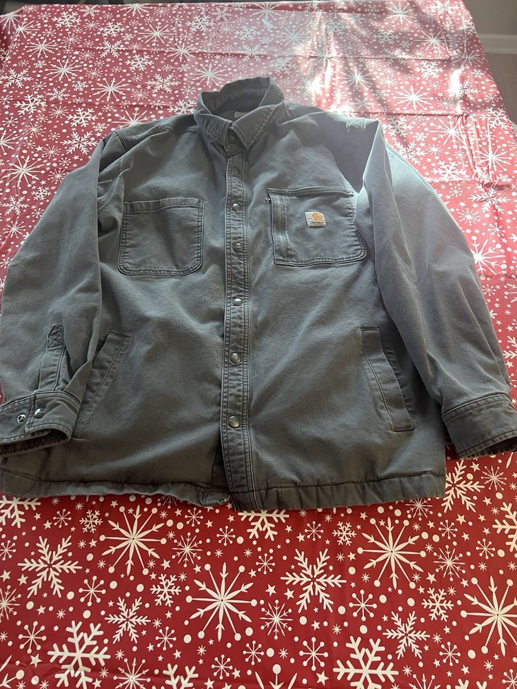 Carhartt Gray Work Jacket XL Button Front Lined