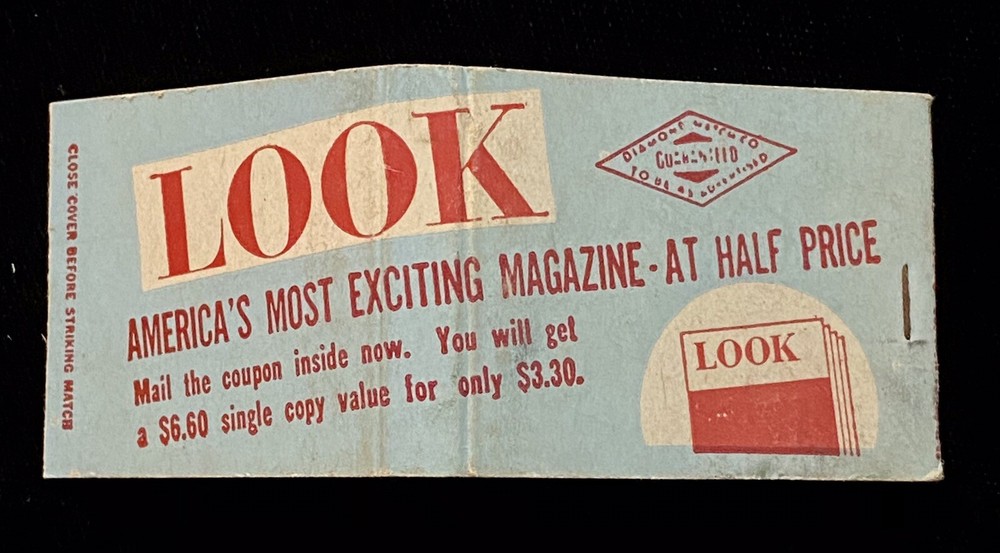 LOOK Magazine Coupon For $3.30 Subscription Full Vtg Front Matchbook Blu A-1719-image
