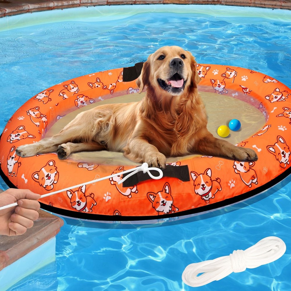 55-Inch Inflatable Dog Pool Float with Rope - Durable Puppy Raft Floating Mat for Pets