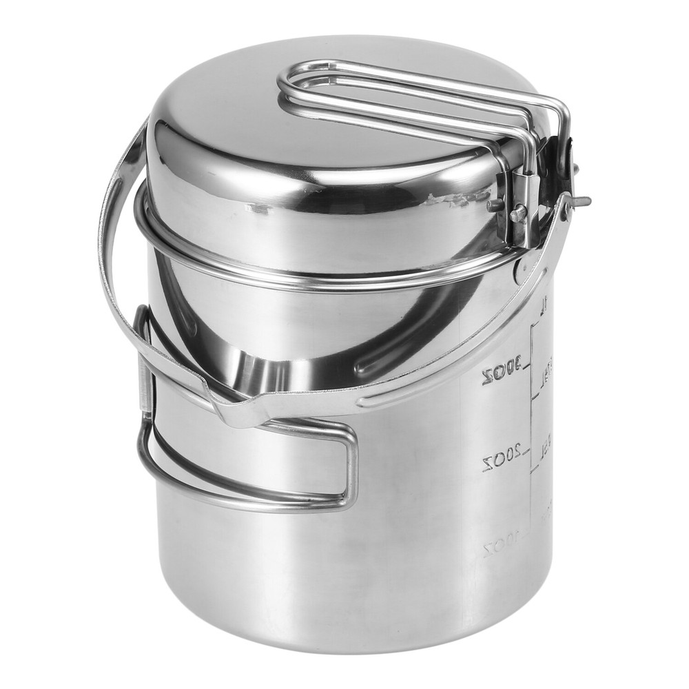 1L Stainless Steel Cooking Kettle Portable Camping Pot for Outdoor Picnic