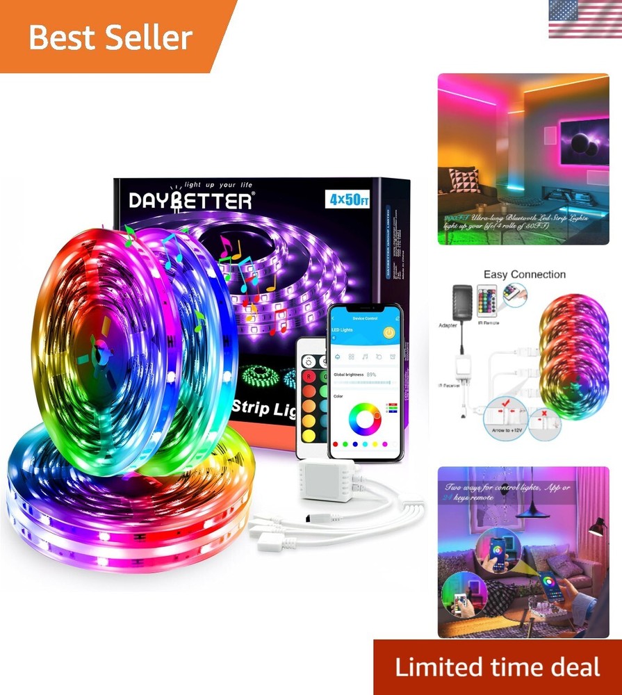 Smart LED Strip Lights 5050 RGB App & Remote Control for Bedroom Music Sync