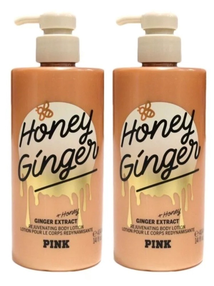 2 Victoria's Secret Pink Honey Ginger Rejuvenating Body Lotion 14 oz Jumbo Size