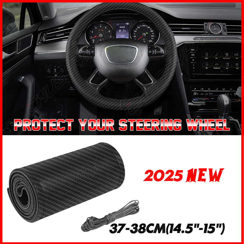 For Ford Mustang Car Steering Wheel Cover Genuine Leather DIY With Needle Black