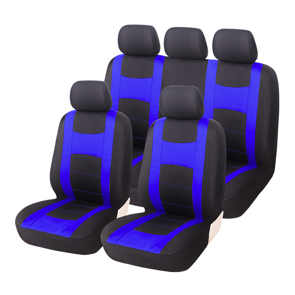 9PCS Full Set Car Seat Covers Interior Accessories Protector Cushion Black Blue