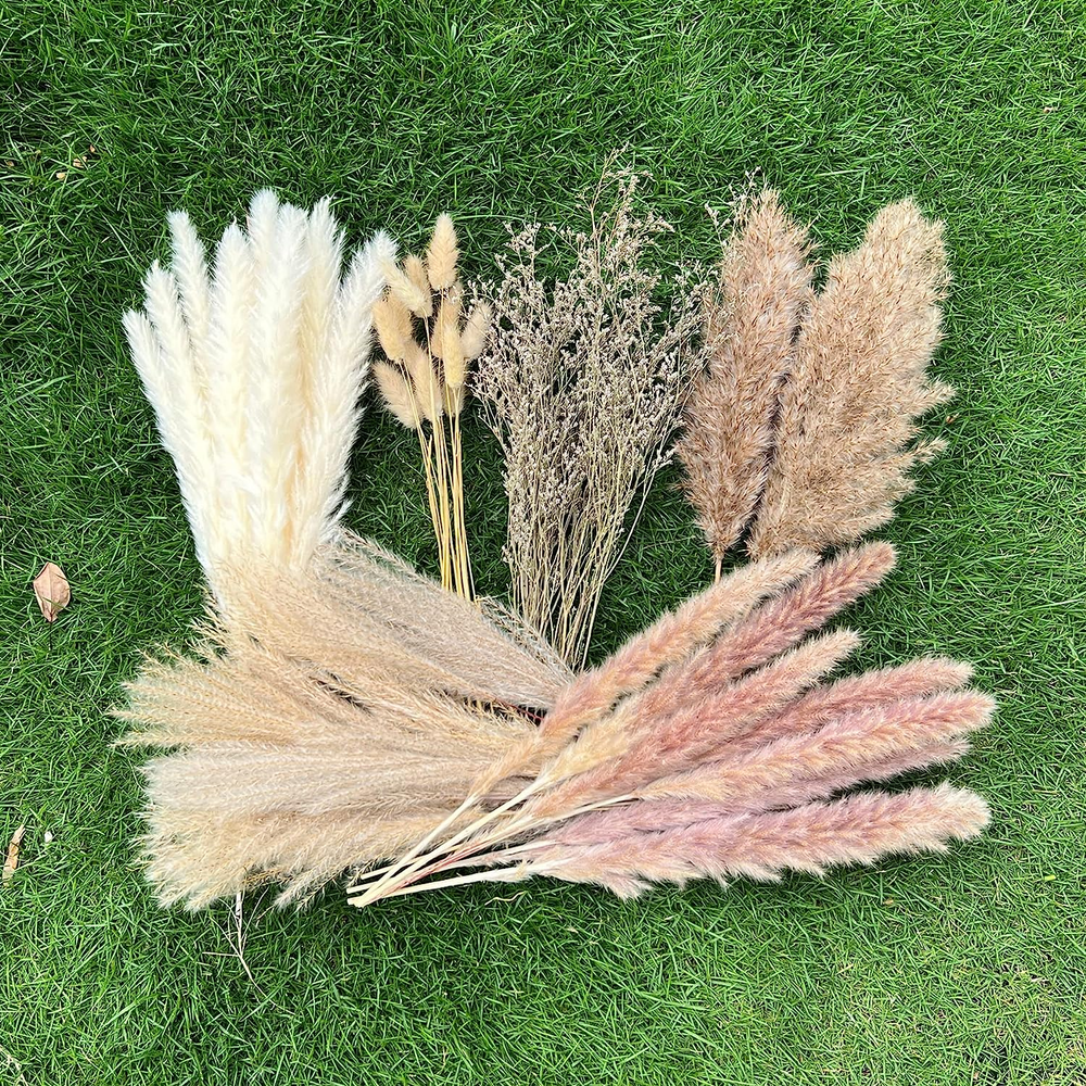 100 Pcs Natural 17 Inch Dried Pampas Grass Boho Home Decor