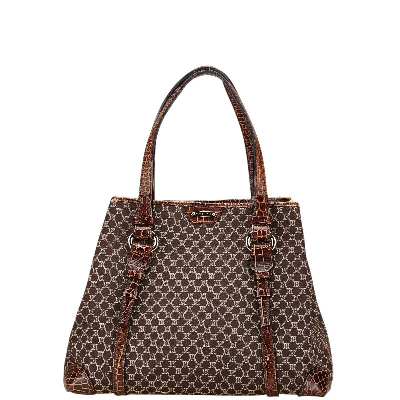 Celine Crocodile Embossed Brown Canvas Leather Handbag for Women Y0705