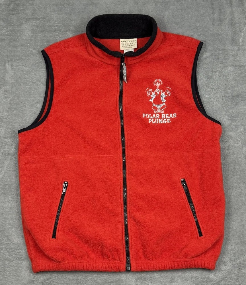 Colorado Trading & Clothing Co Vest Mens Large Red Full Zip Fleece Pockets USA