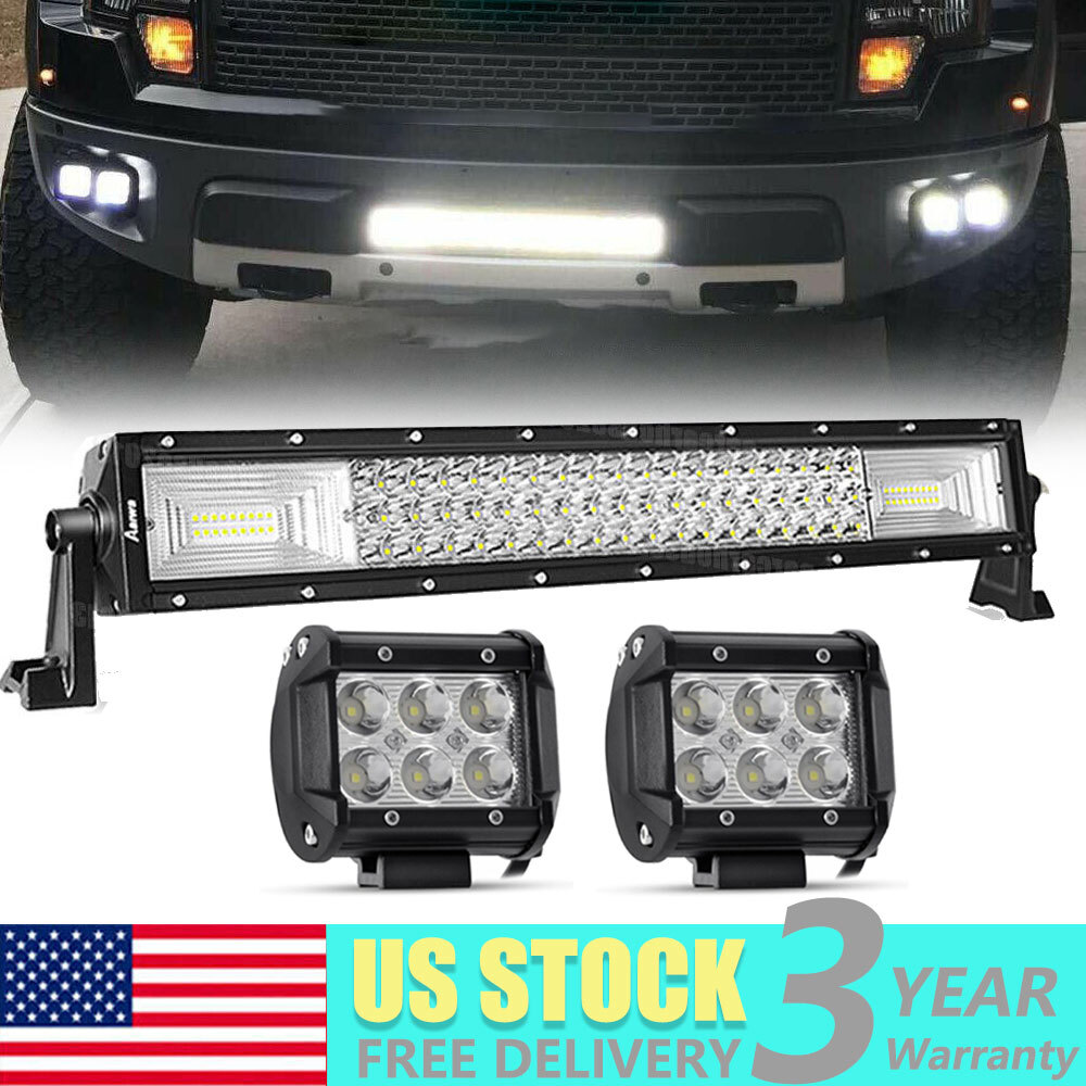 22-Inch LED Light Bar with Spot Flood Combo and 4-Inch Pods for Jeep Truck SUV UTV Offroad