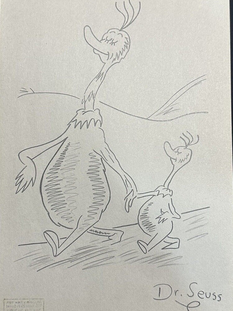 Dr. Seuss COA Art Drawing Painting Vintage Handmade Signed Original Paper