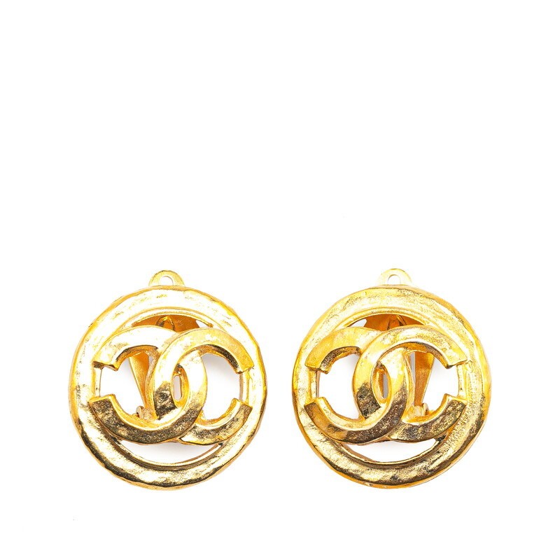 Chanel Vintage Coco Mark Gold Plated Earrings 679410
