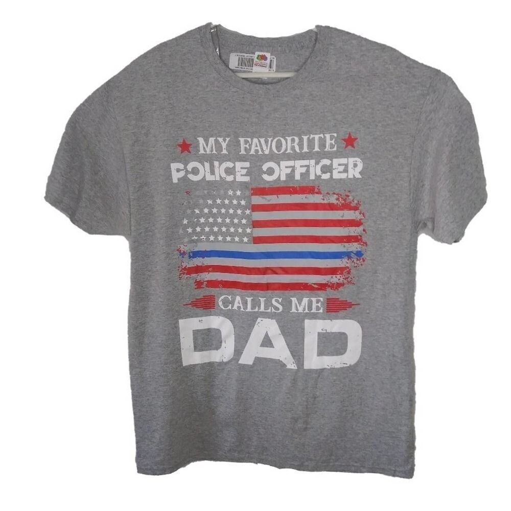 Fruit of the Loom Police Officer Dad T-Shirt USA Flag Graphic Tee