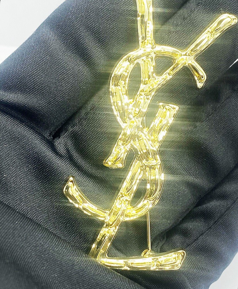 YSL Yves Saint Laurent Large Gold Opyum Logo Crocodile Brooch Pin