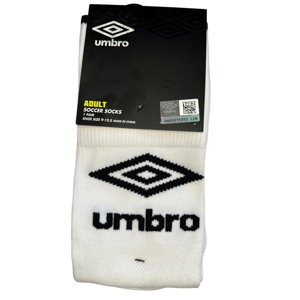 UMBRO ADULT SOCCER SOCKS WHITE W/ BLACK FITS SIZE 9-12.5