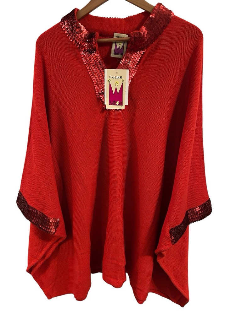 Anttony Design Missy Sparkly Long Sleeve Acrylic Woven Poncho New With Tags