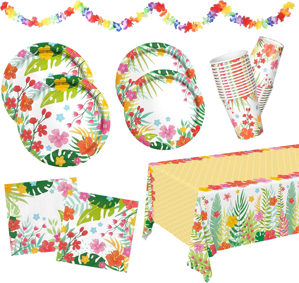 Hawaiian Tropical Luau Party Decorations Supplies, 175 PCS Birthday Disposable