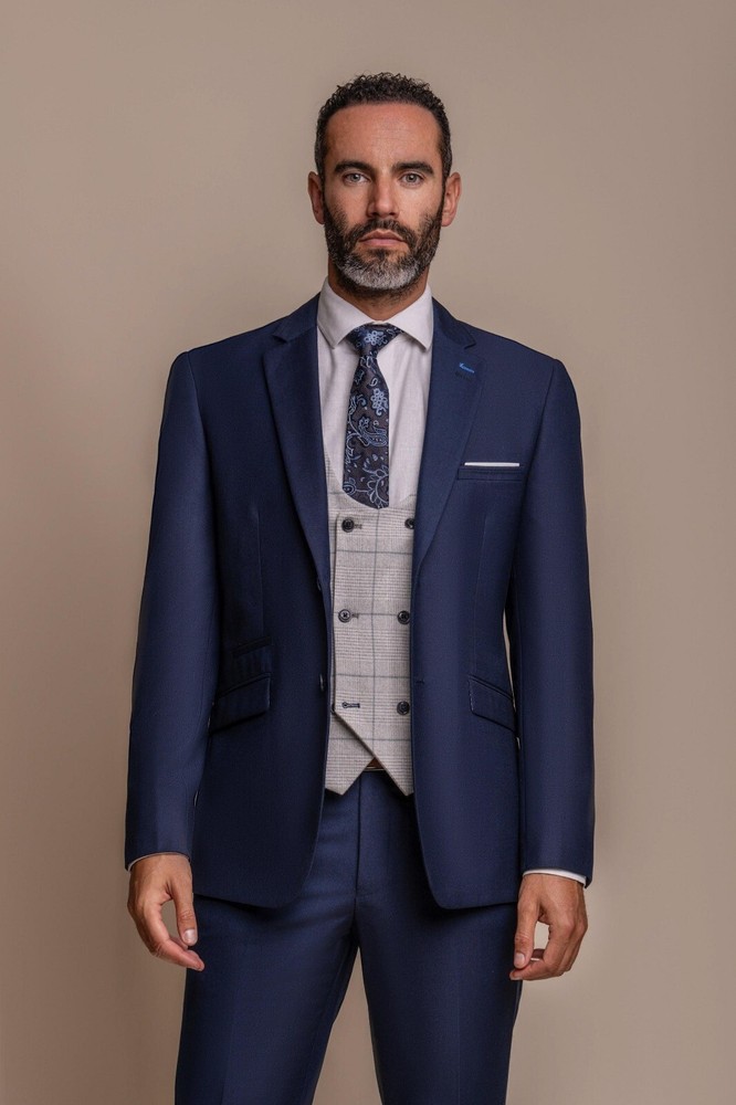 Cavani Men Navy Slim Fit Suit with Grey Retro Waistcoat Clearance Sale Was £225-image