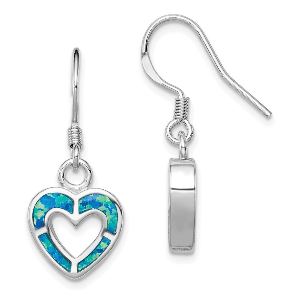 Sterling Silver Blue Lab-Created Opal Heart Drop Dangle Earrings 4.12gm