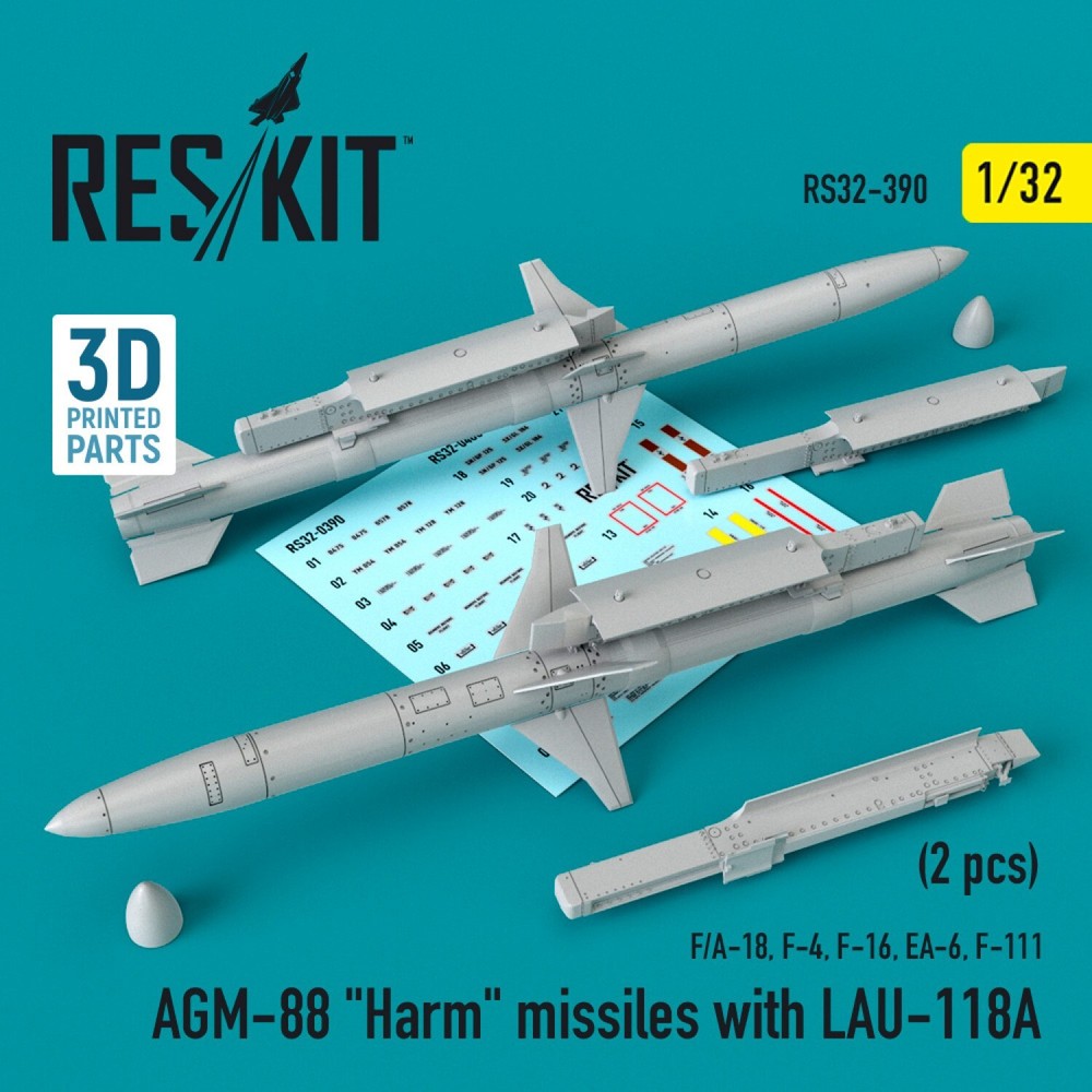 AGM-88 Harm Missiles w/ LAU-118A (2 pcs) 1:32 ResKit RS32-0390