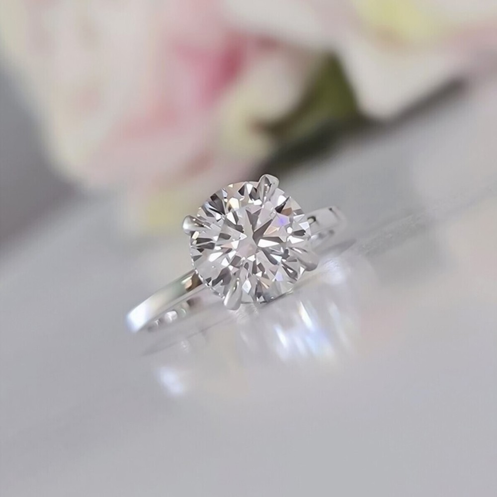 Certified 3.25 Ct Round Cut White Diamond Solitaire Statement Ring 925 Silver