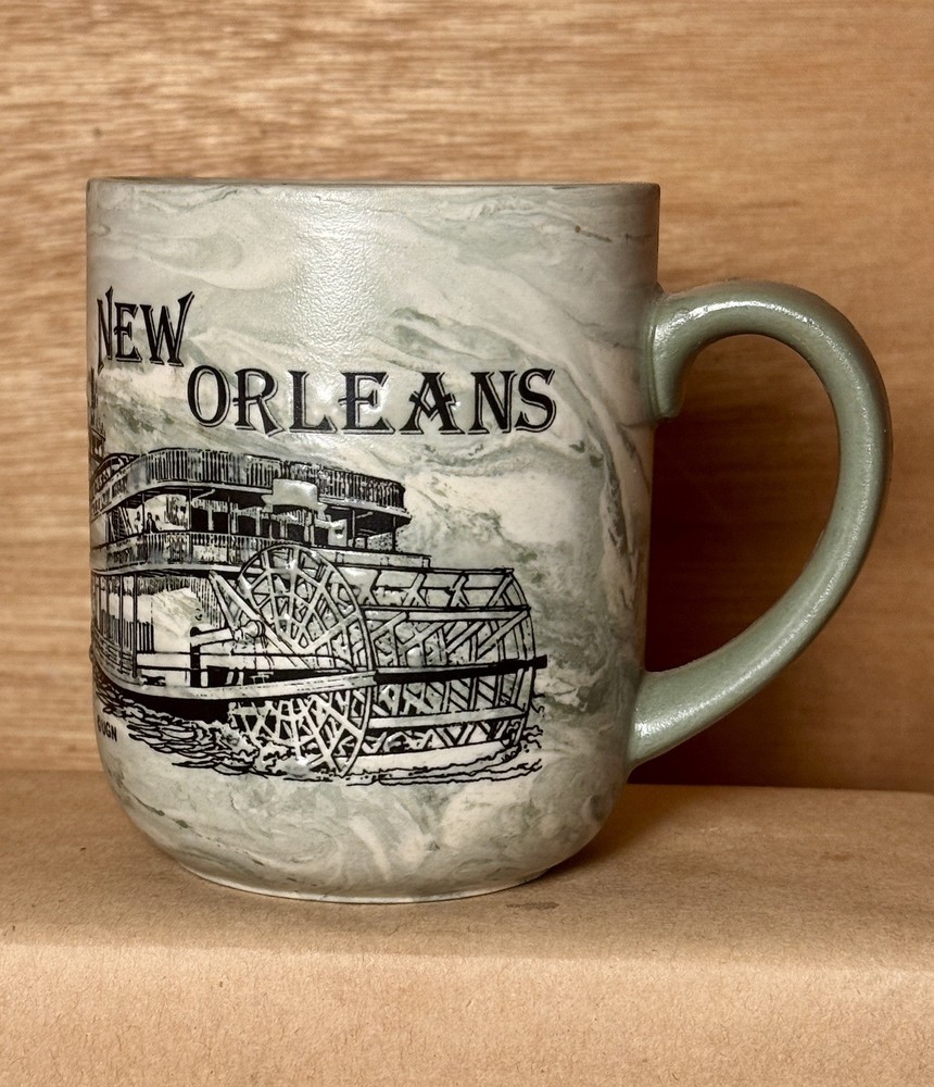 New Orleans Riverboat Green Marble Coffee Mug Louisiana Souvenir