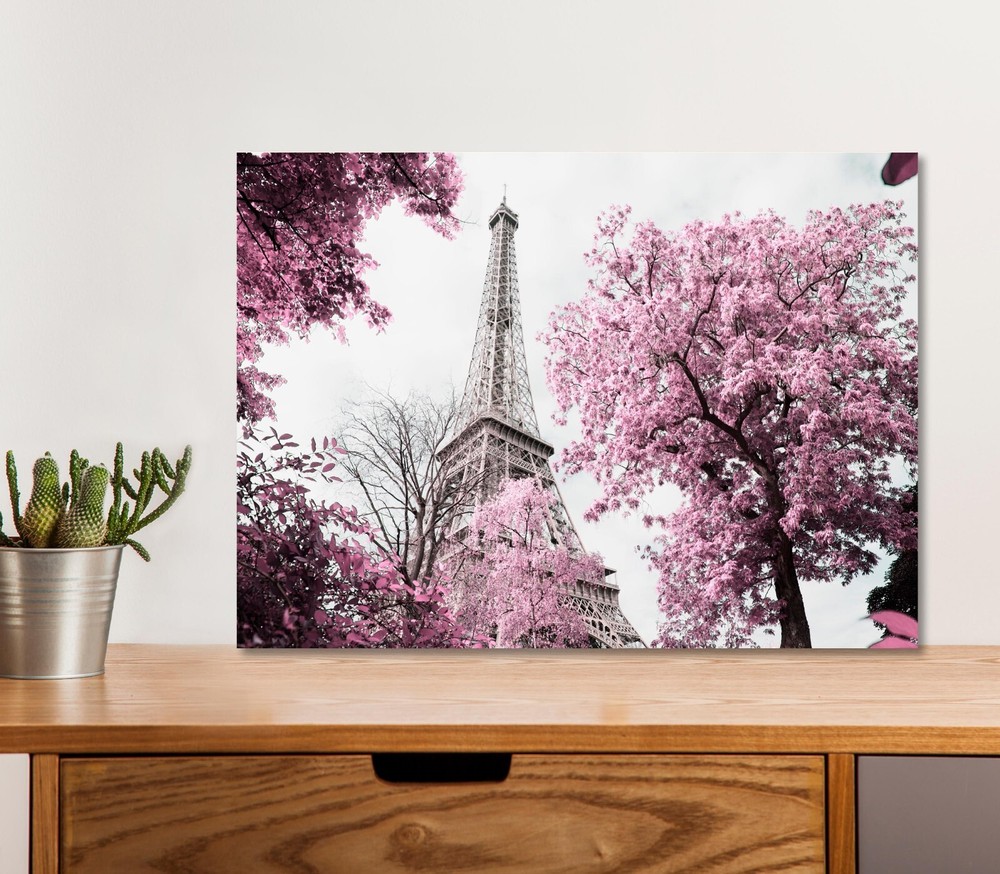 Pink Tree In Front of The Eiffel 5mm thick Plastic Poster Ready to Hang 60x45cm