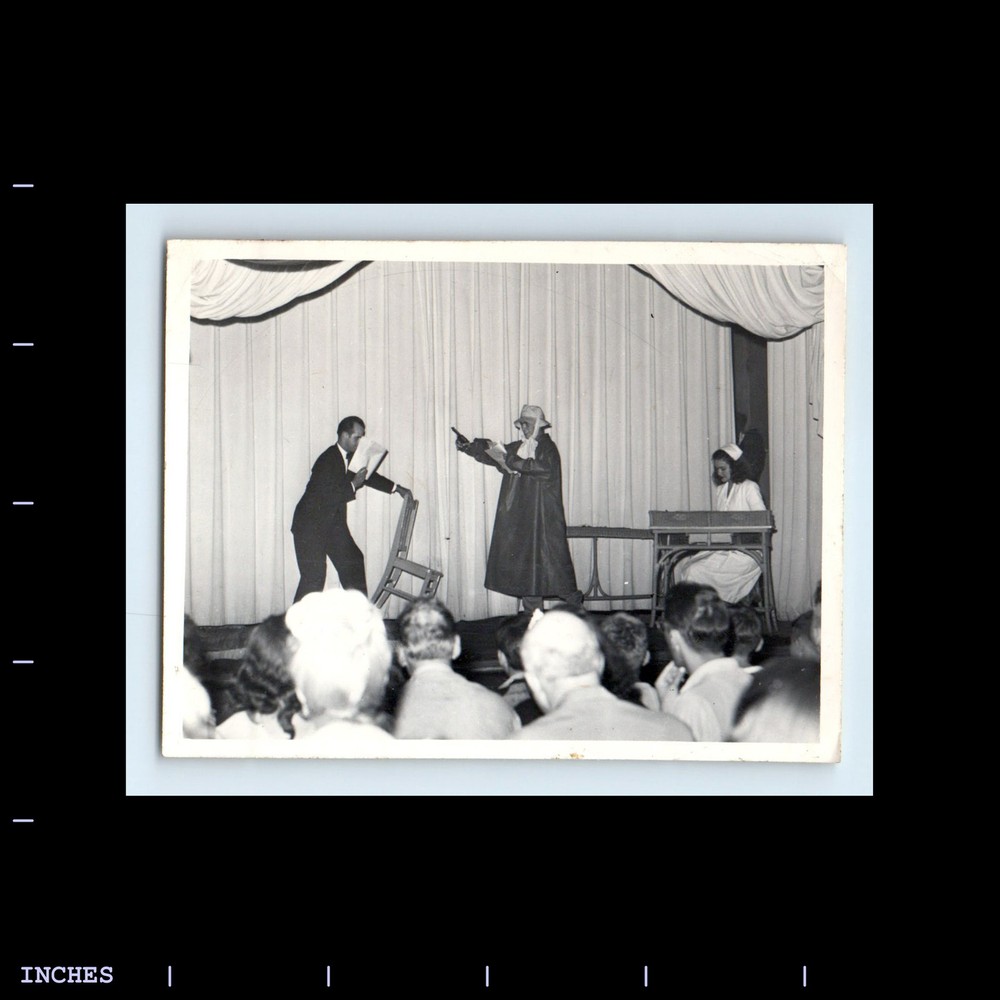 Vintage Theater Photo of Actors Performing on Stage, Man and Woman